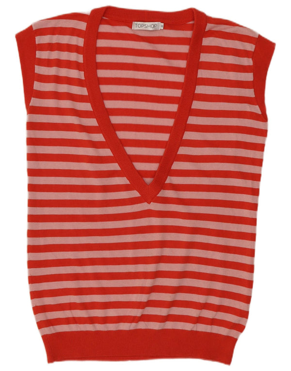 Canotta da donna Topshop UK 10 piccola in cotone a righe rosse