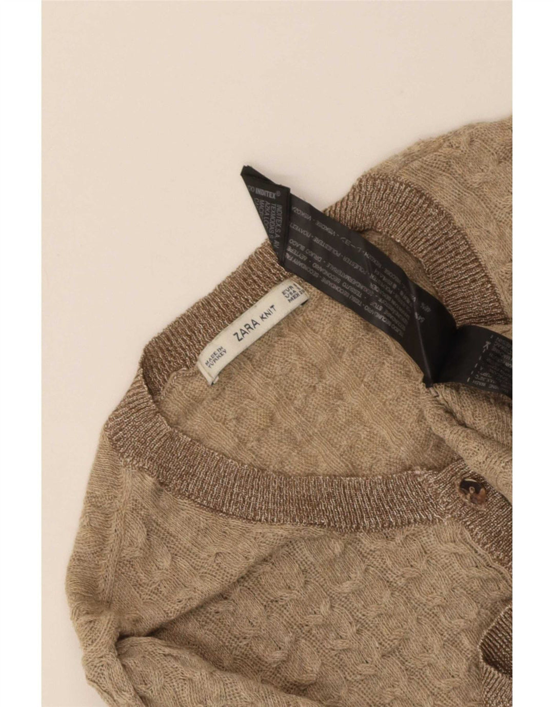 Maglione cardigan corto da donna Zara UK 8 piccolo poliestere beige