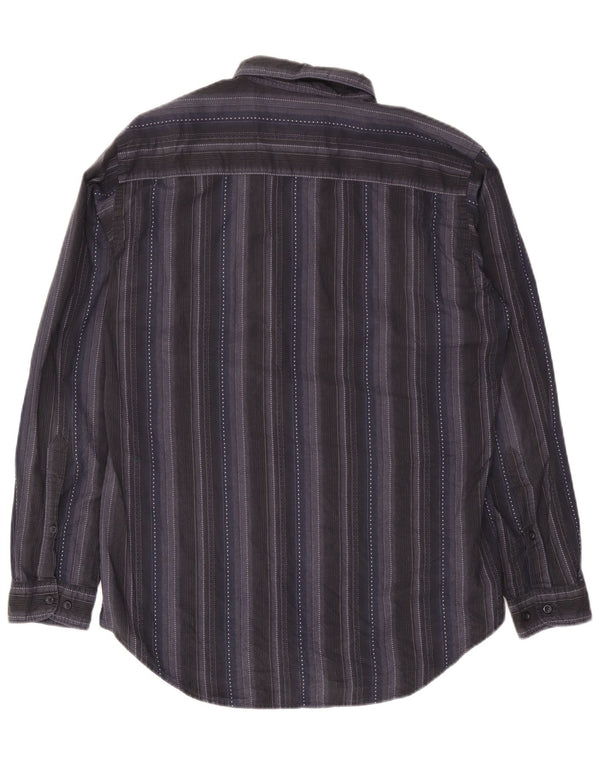 Camicia da uomo Marlboro Classics Large in cotone a righe blu navy