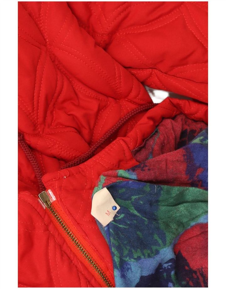 Cappotto vintage trapuntato a vento da donna UK 14 Viscosa rossa media