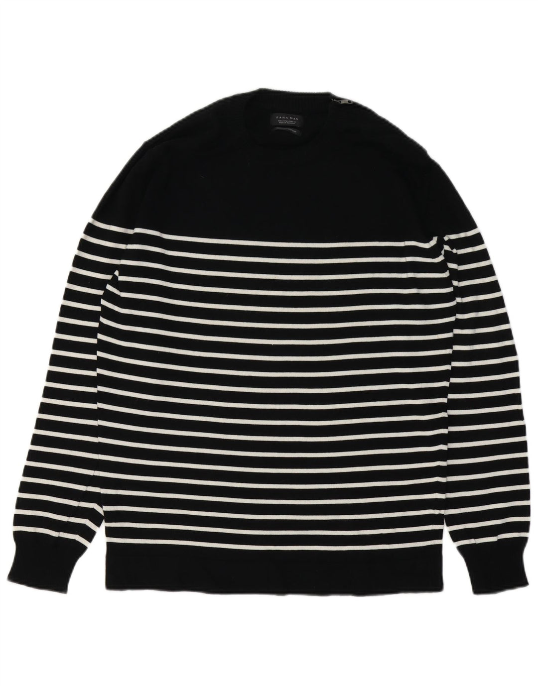 Maglione girocollo da uomo Zara in cotone a righe grandi nere