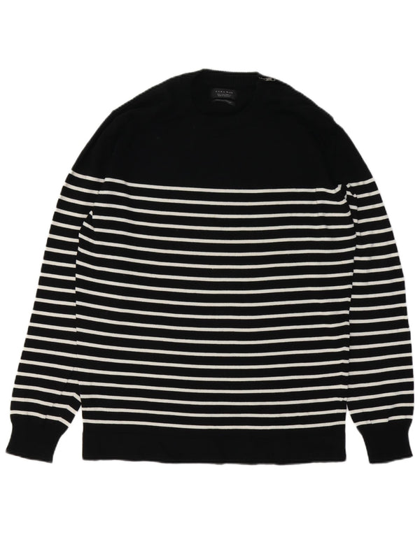 Maglione girocollo da uomo Zara in cotone a righe grandi nere