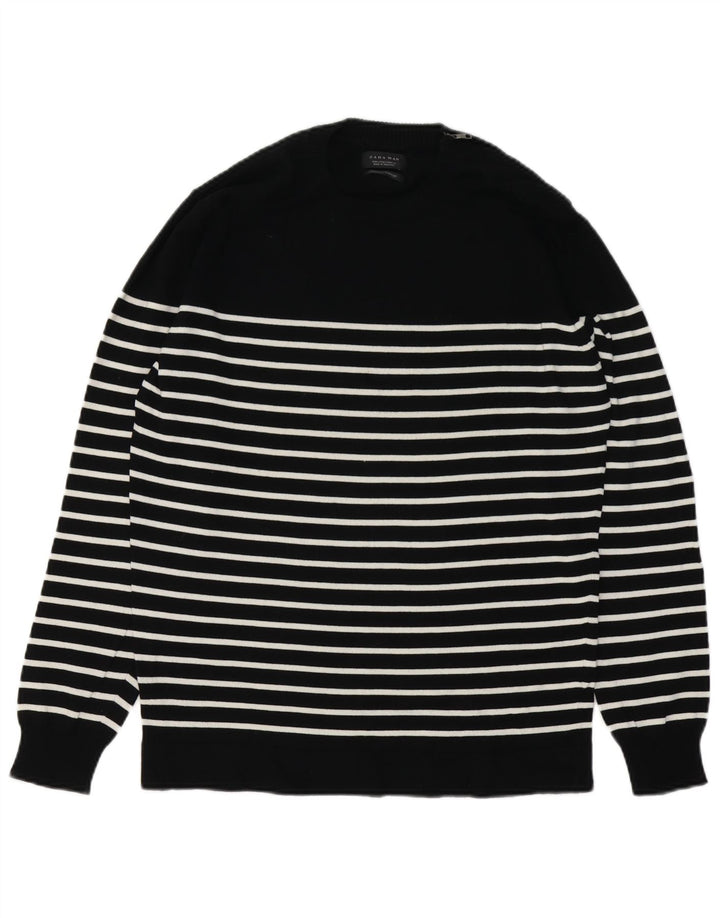 Maglione girocollo da uomo Zara in cotone a righe grandi nere