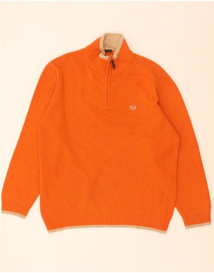 Sergio Tacchini Maglione da uomo con zip e collo XL in lana arancione