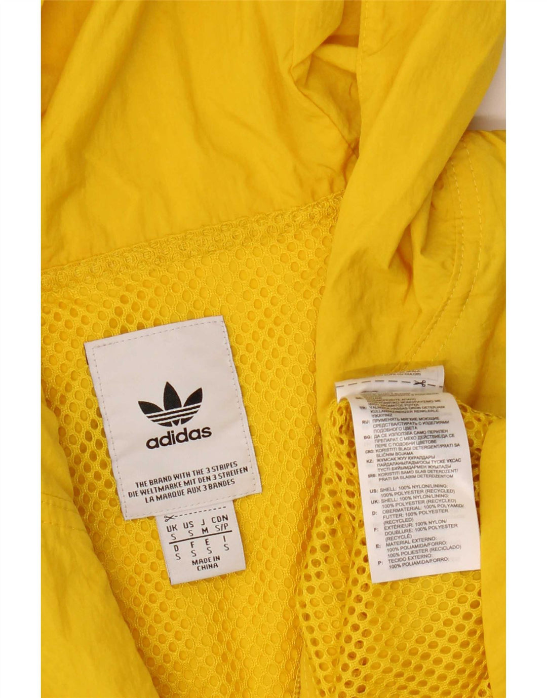 Giacca antipioggia Adidas da uomo con cappuccio e pullover UK 36 piccola in nylon giallo