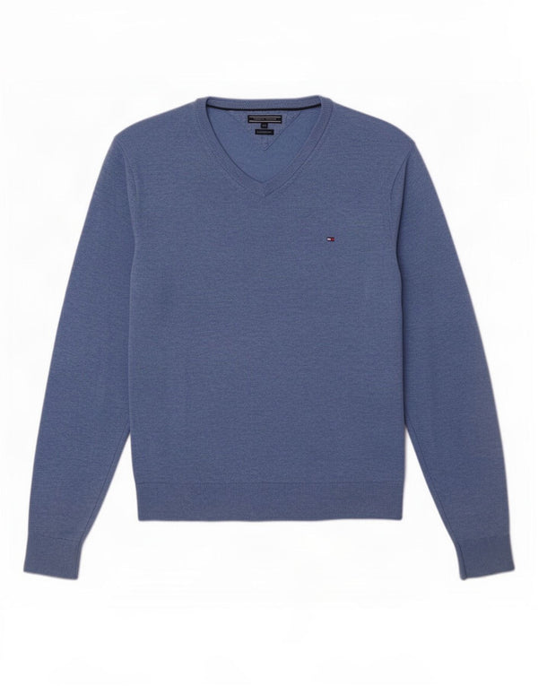 Maglione maglione con scollo a V da uomo Tommy Hilfiger 2XL Lana d'agnello screziata blu