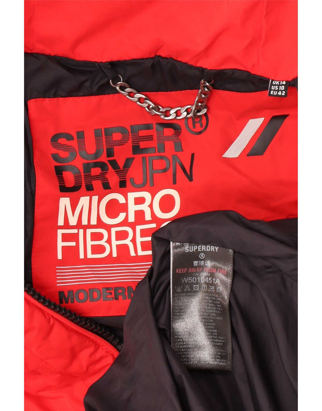 Cappotto imbottito con cappuccio da donna Superdry UK 14 Large Rosso Poliestere