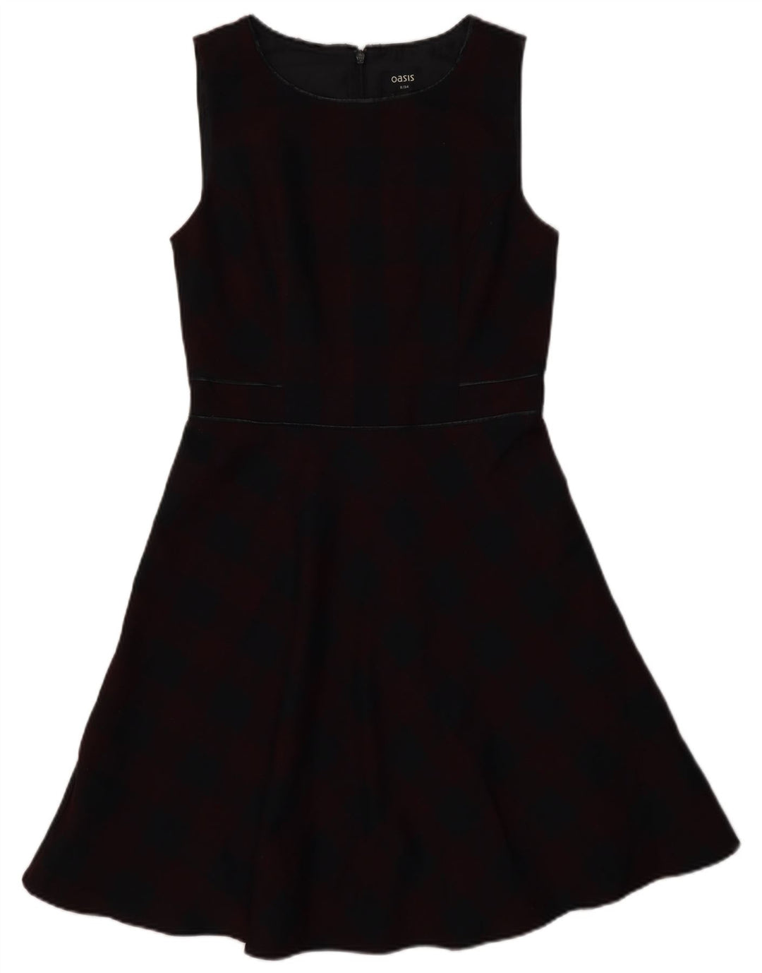 Abito a trapezio senza maniche da donna Oasis UK 8 Piccolo poliestere a quadretti bordeaux