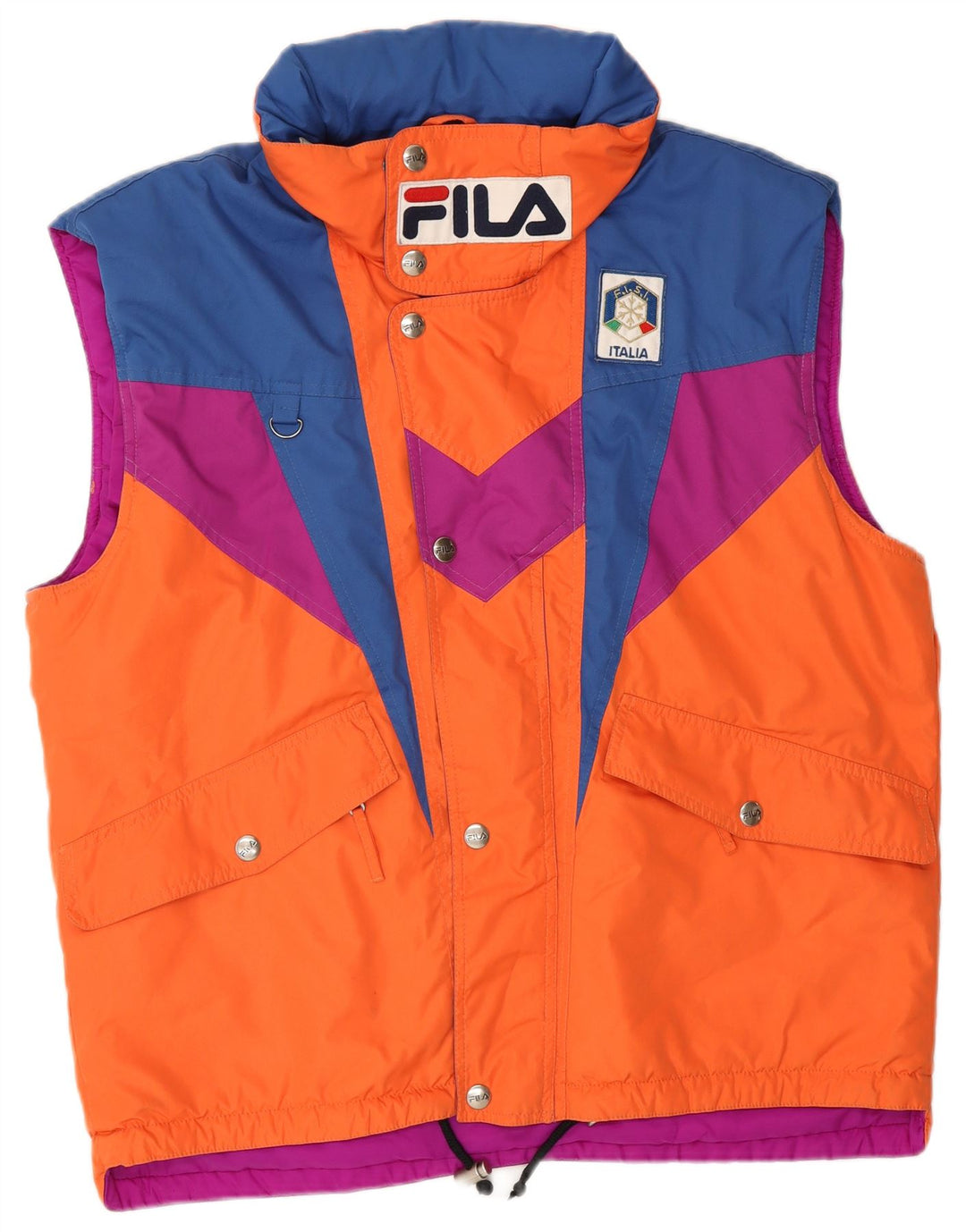 FILA Mens Hooded Loose Fit Utility Gilet IT 46 Small Orange Colourblock