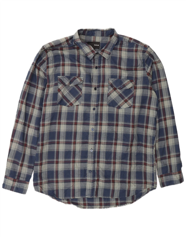 Camicia da uomo Hurley XL in poliestere a quadri blu