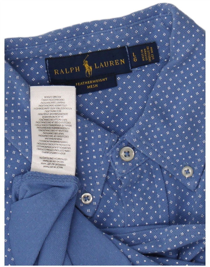 Ralph Lauren Camicia da uomo in rete leggera piuma di grandi dimensioni in cotone maculato blu