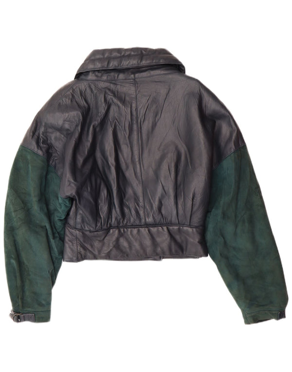 Giacca in pelle corta da donna VINTAGE UK 6 XS Blu Navy