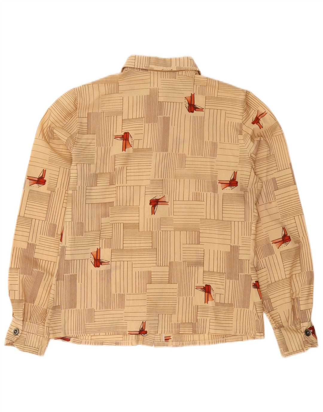Camicia da donna vintage UK 12 Beige medio geometrico