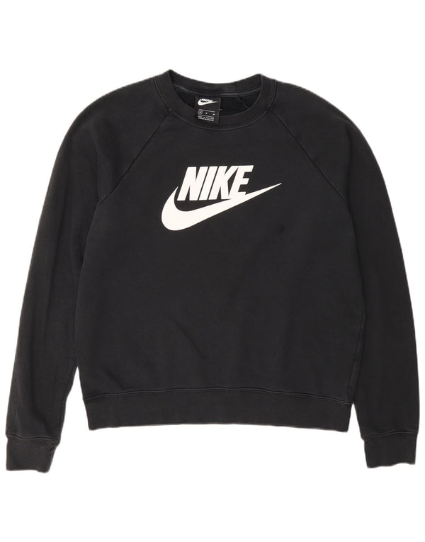 Felpa con grafica Nike da donna, maglione UK 14, cotone nero medio