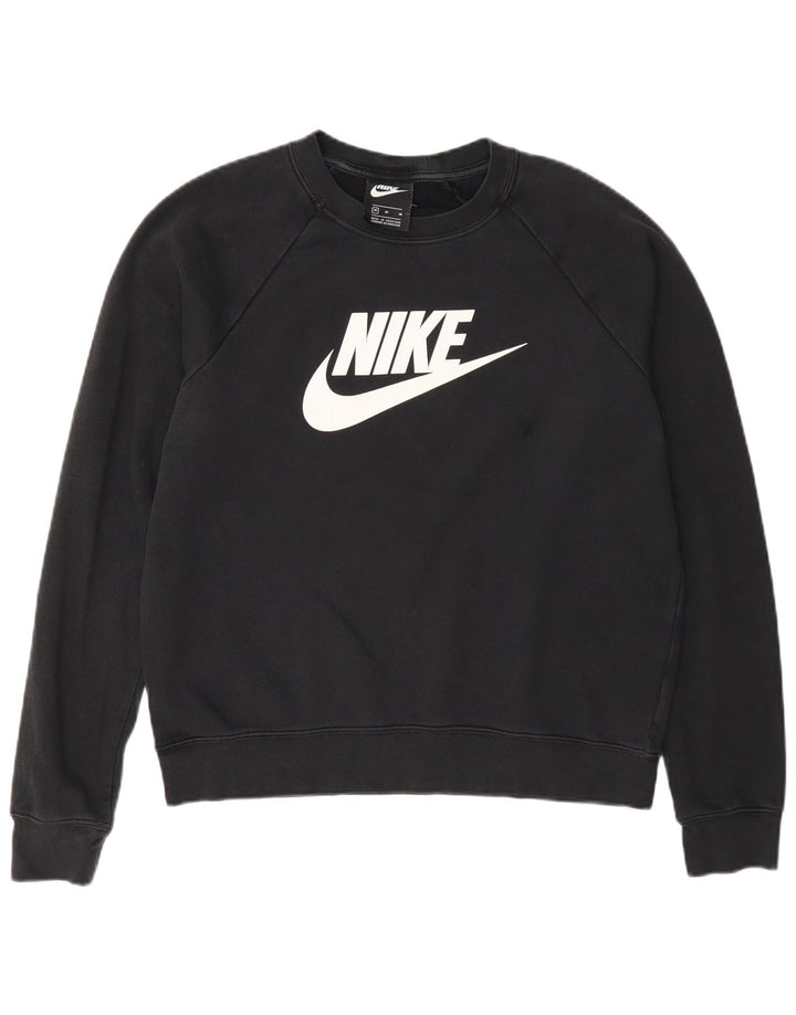 Felpa con grafica Nike da donna, maglione UK 14, cotone nero medio