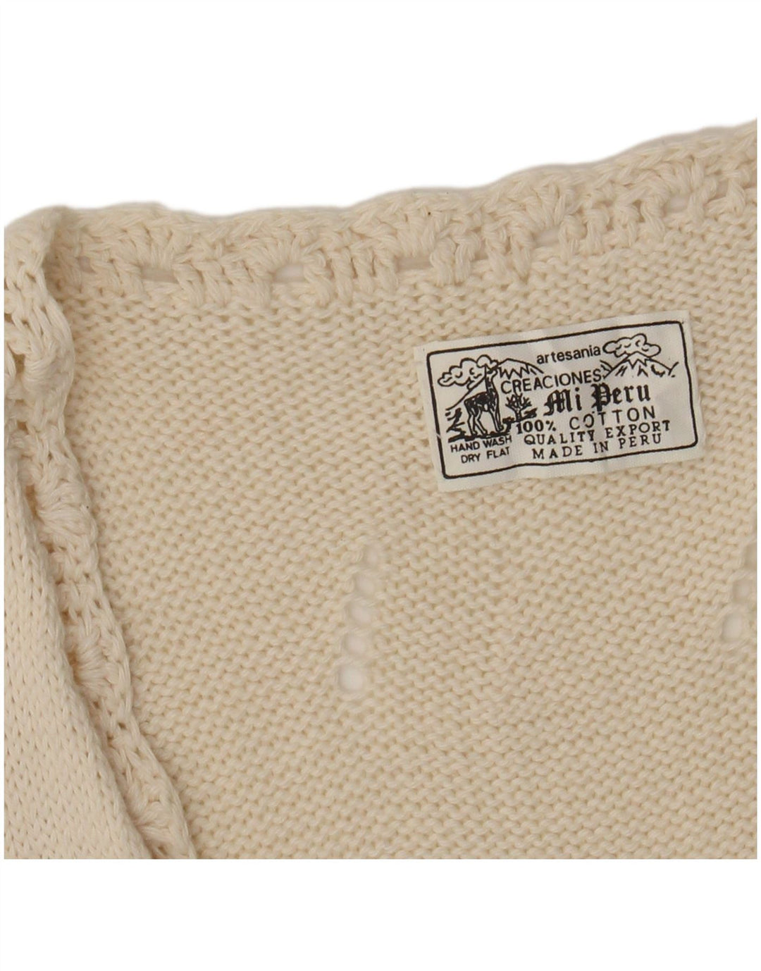 ARTESANIA Maglione cardigan senza maniche da donna UK 12 cotone bianco sporco medio