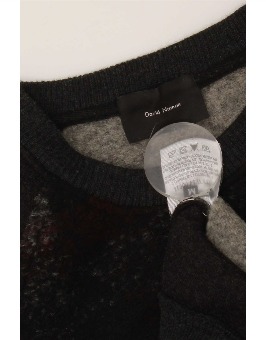 Maglione da uomo girocollo David Naman in lana a quadri grigio medio