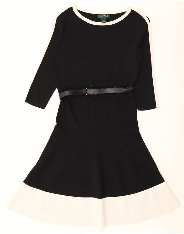 Abito maglione da donna con maniche a 3/4 Ralph Lauren UK 12 Medium Black Colourblock