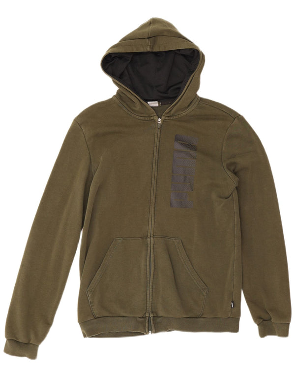 Felpa con cappuccio e zip grafica Puma da bambino 15-16 anni in cotone kaki