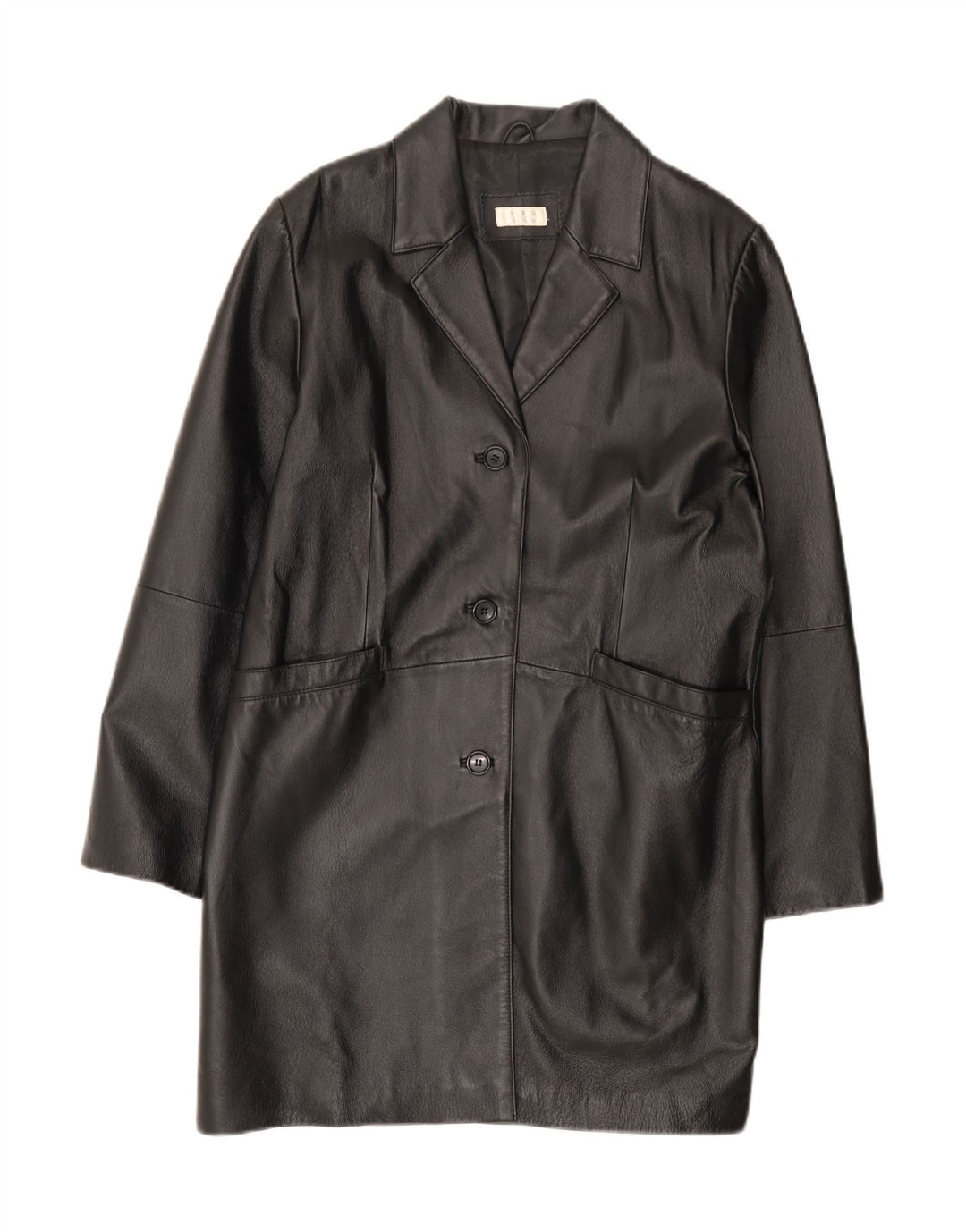 Cappotto in pelle vintage da donna UK 18 XL in pelle nera