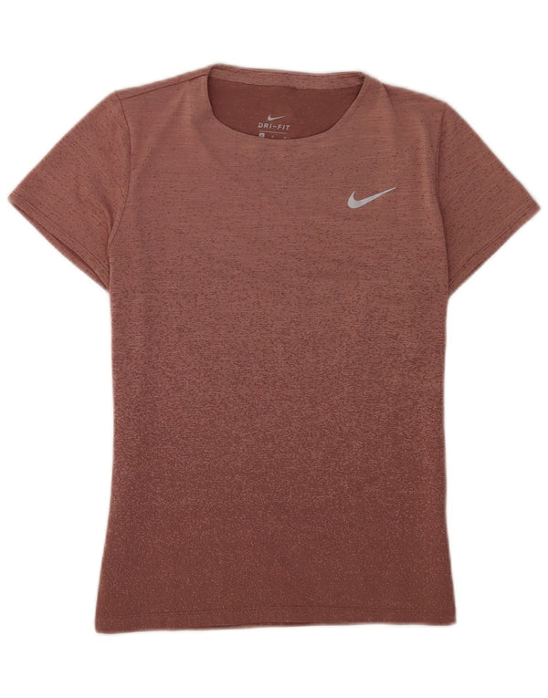 Nike Womens Dri Fit Short Sleeve T-Shirt Top UK 12 Medium Brown Flecked