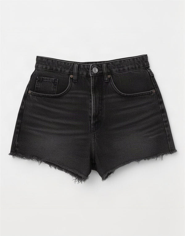 Pantaloncini in denim invecchiato da donna Zara EU 34 2XS W24 cotone nero