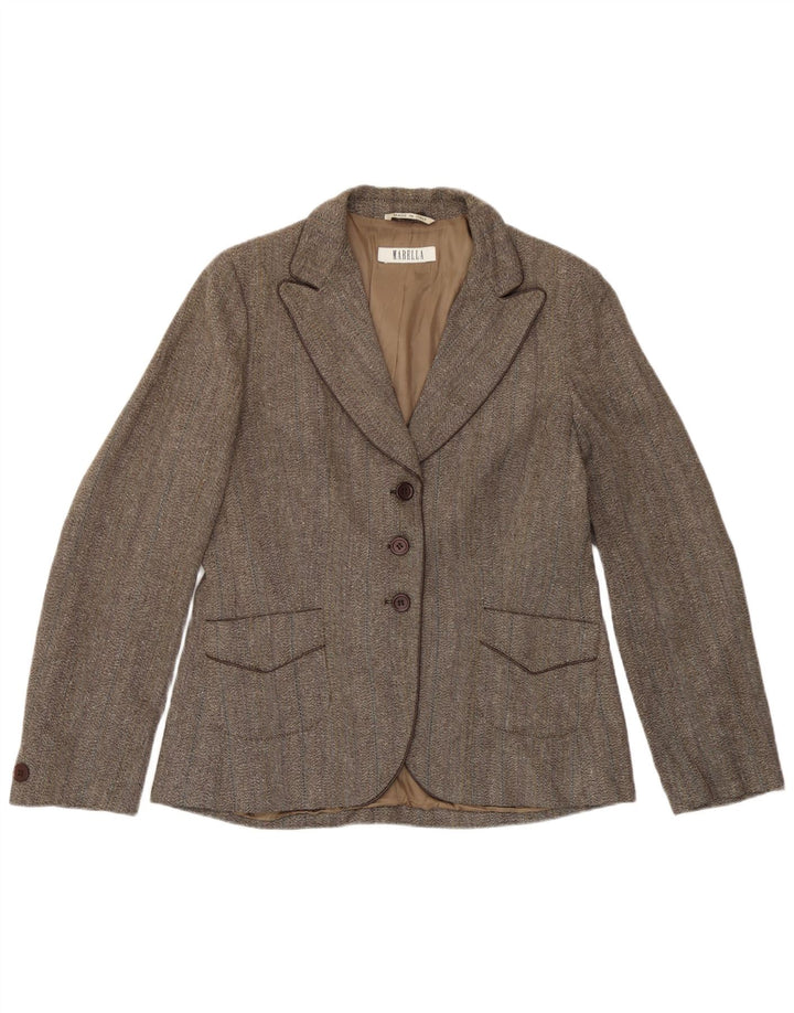 Giacca blazer a 3 bottoni da donna Marella UK 16 grande viscosa marrone a spina di pesce