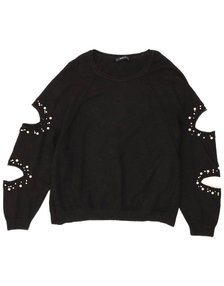 Maglione ZARA da donna oversize con scollo a barca UK 14 medio nero