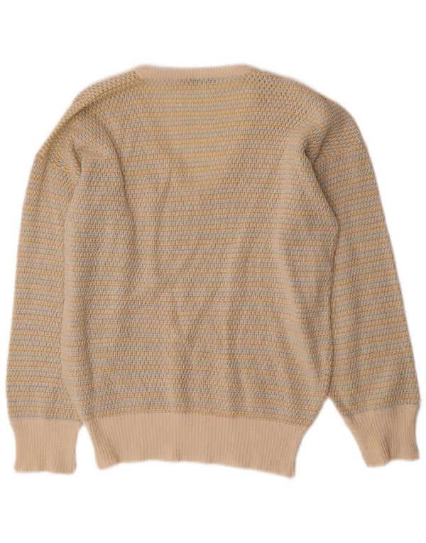 Maglione da donna con scollo a V Christian Aujard US 2 XS a righe bianco sporco