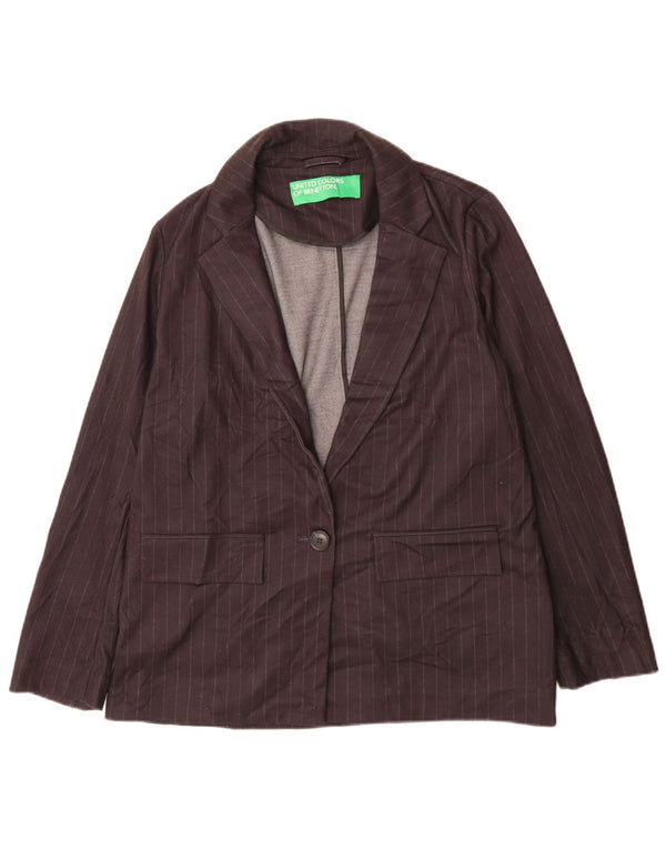 Benetton Womens 1 Button Blazer Jacket UK 12 Medium Black Striped Classic