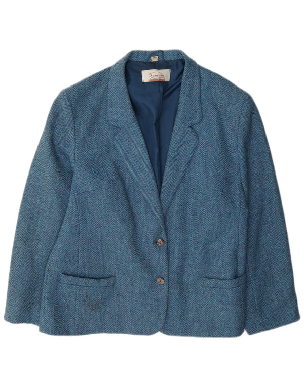 Giacca blazer a 2 bottoni da donna Dunedin UK 22 3XL Lana a spina di pesce blu