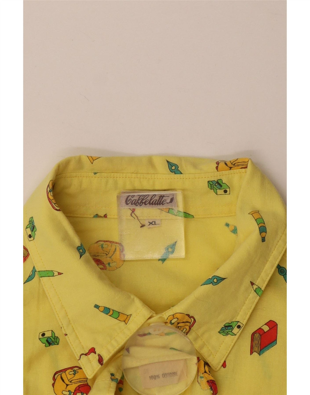 Camicia a maniche corte da uomo con motivo astratto VINTAGE XL in cotone giallo