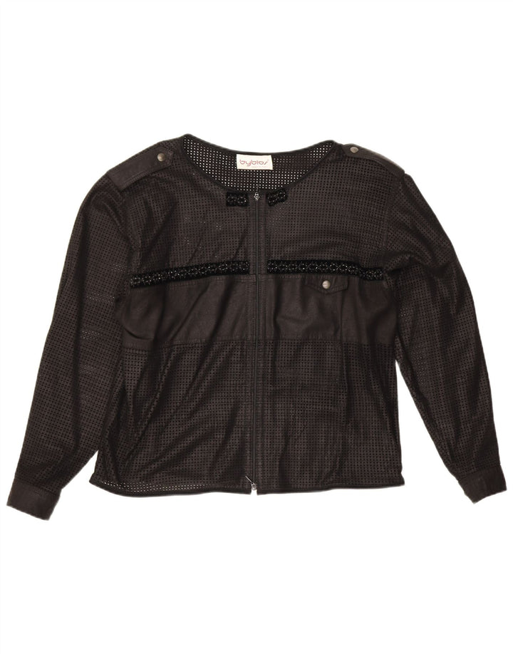 Byblos Donna Crop See Through Cardigan Top UK 16 Large Nero Geometrico