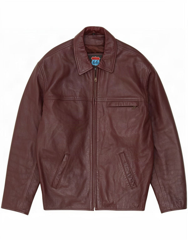 Route 66 Mens Leather Jacket UK 40 Large Burgundy