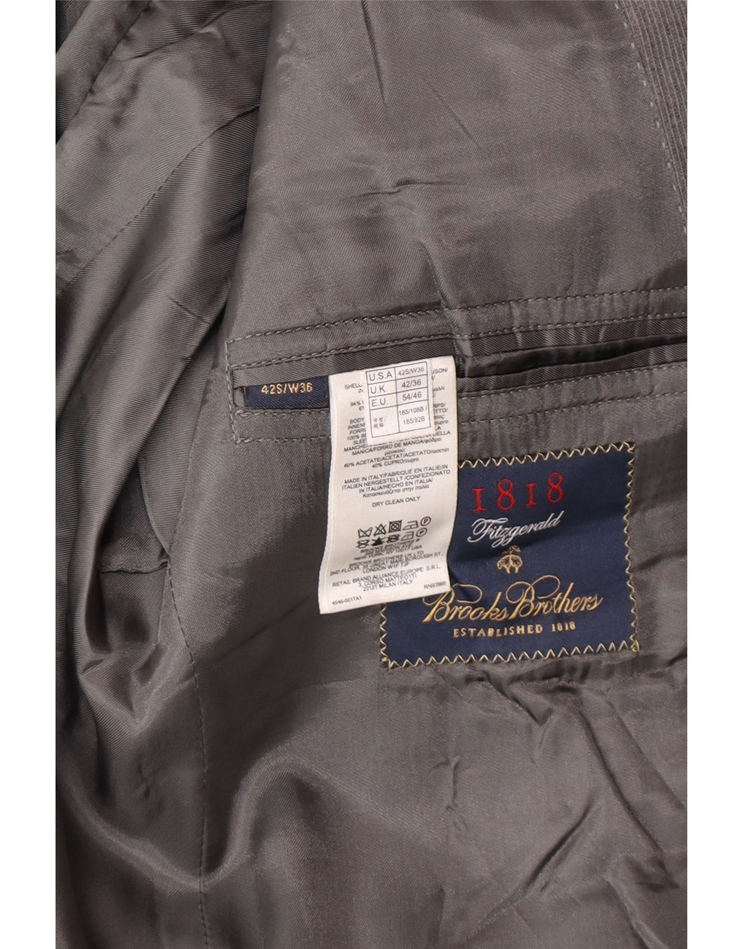 Giacca blazer slim da uomo a 2 bottoni Brooks Brothers UK 42 XL lana grigia