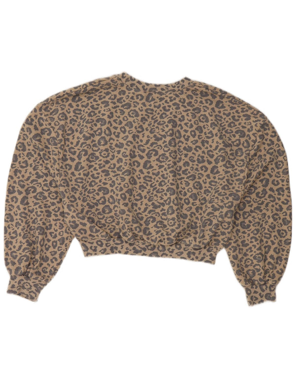 Felpa corta oversize da donna Zara, maglione UK 10, piccola stampa animalier beige
