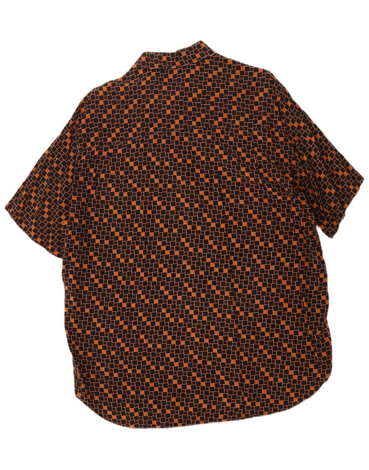 Camicia vintage da uomo a maniche corte grande marrone geometrica