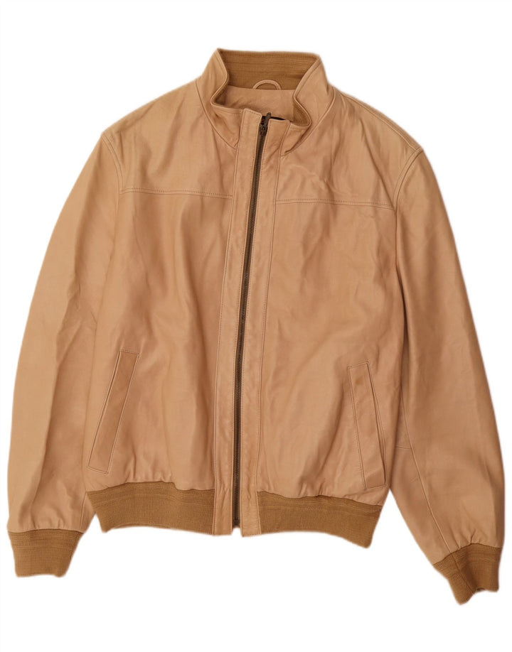 MARCO BALDASSARI Womens Bomber Leather Jacket UK 22 3XL Beige Leather
