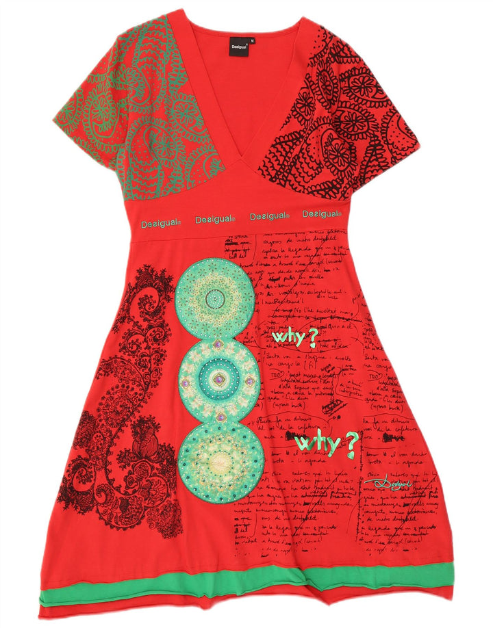 Desigual Abito da donna a linea A con grafica UK 12 Viscosa Paisley rossa media