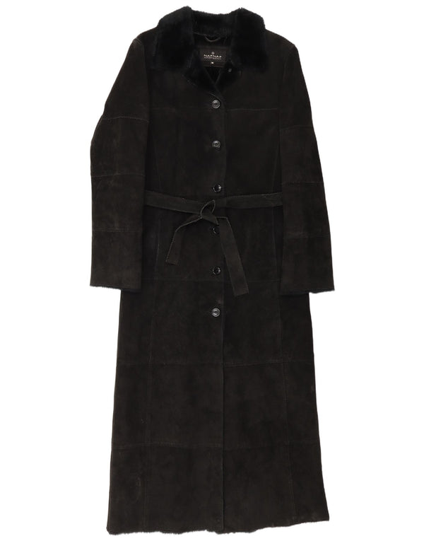 Naf Naf Cappotto da donna in pelle scamosciata Sherpa UK 12 medio in pelle nera invernale