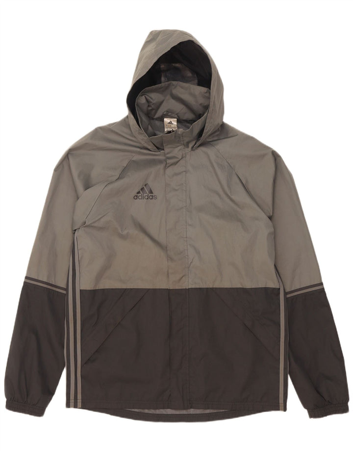 Giacca antipioggia da uomo Adidas con cappuccio UK 38 Poliestere color block grigio medio
