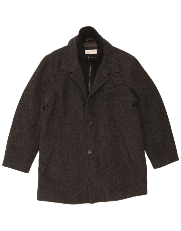 CALVIN KLEIN Cappotto da uomo UK 40 Large Grigio Lana