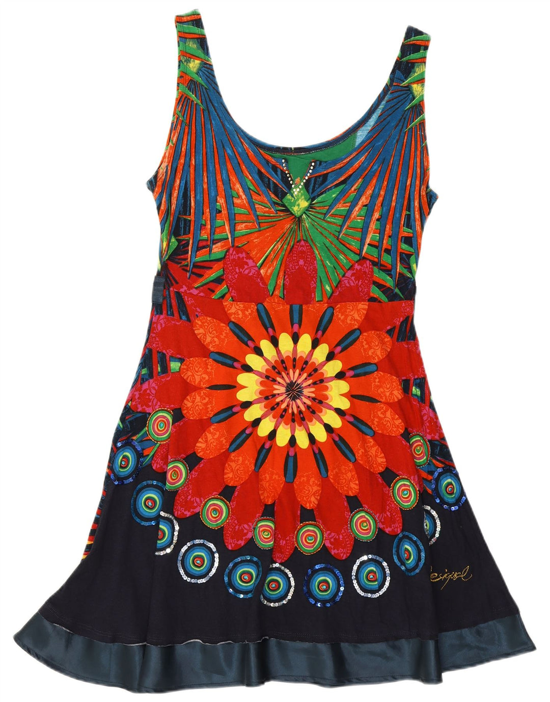 DESIGUAL Abito da donna senza maniche a trapezio UK 14 Grande floreale multicolore