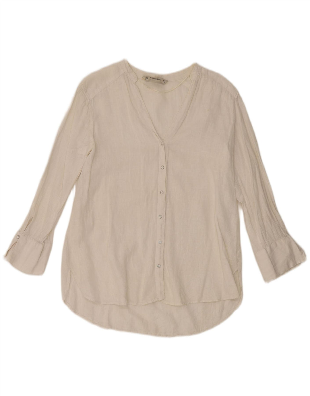 Camicia Zara da donna con maniche a 3/4, UK 14, lino bianco medio