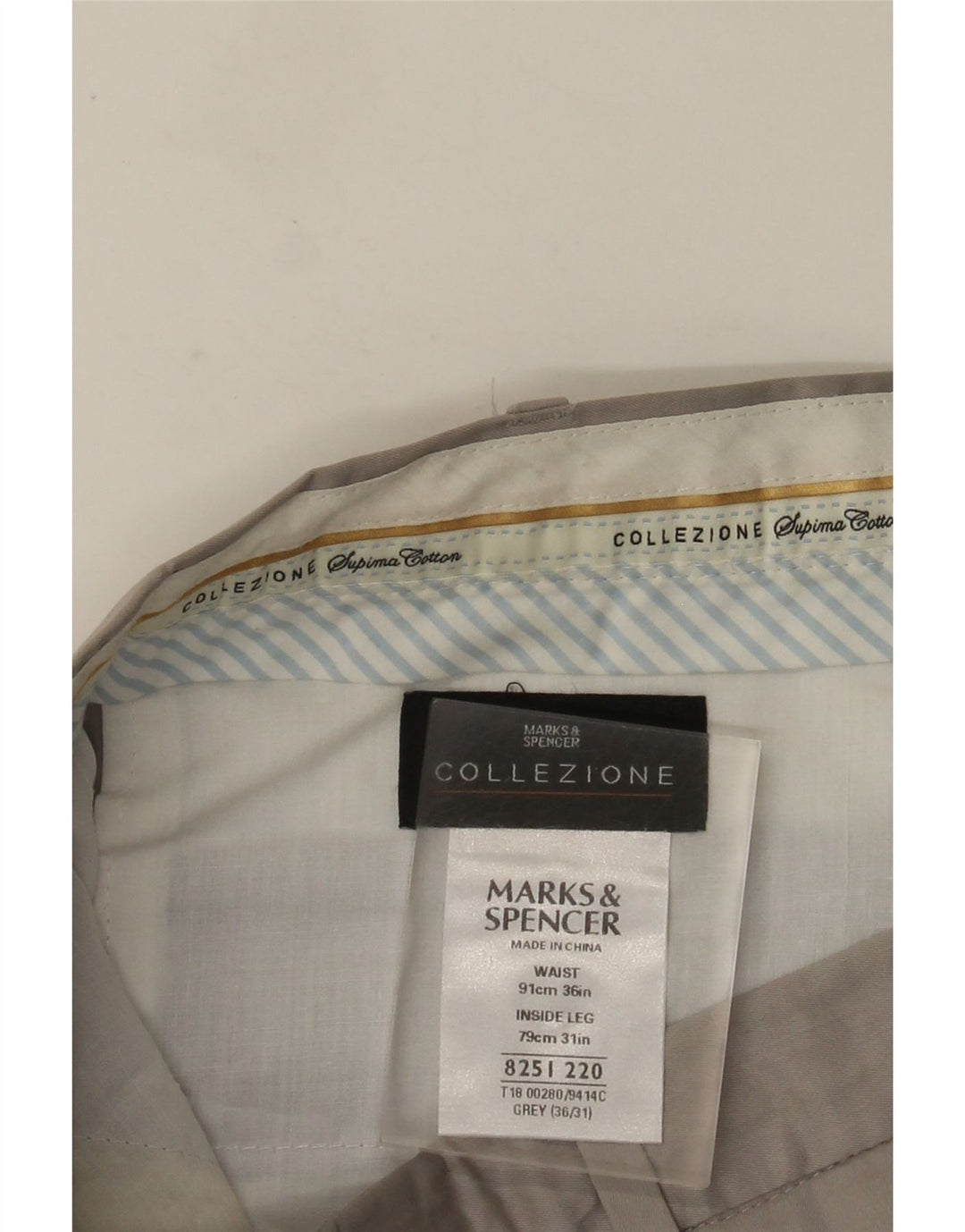 MARKS & SPENCER Pantaloni da abito dritti da uomo W36 L31 Cotone grigio