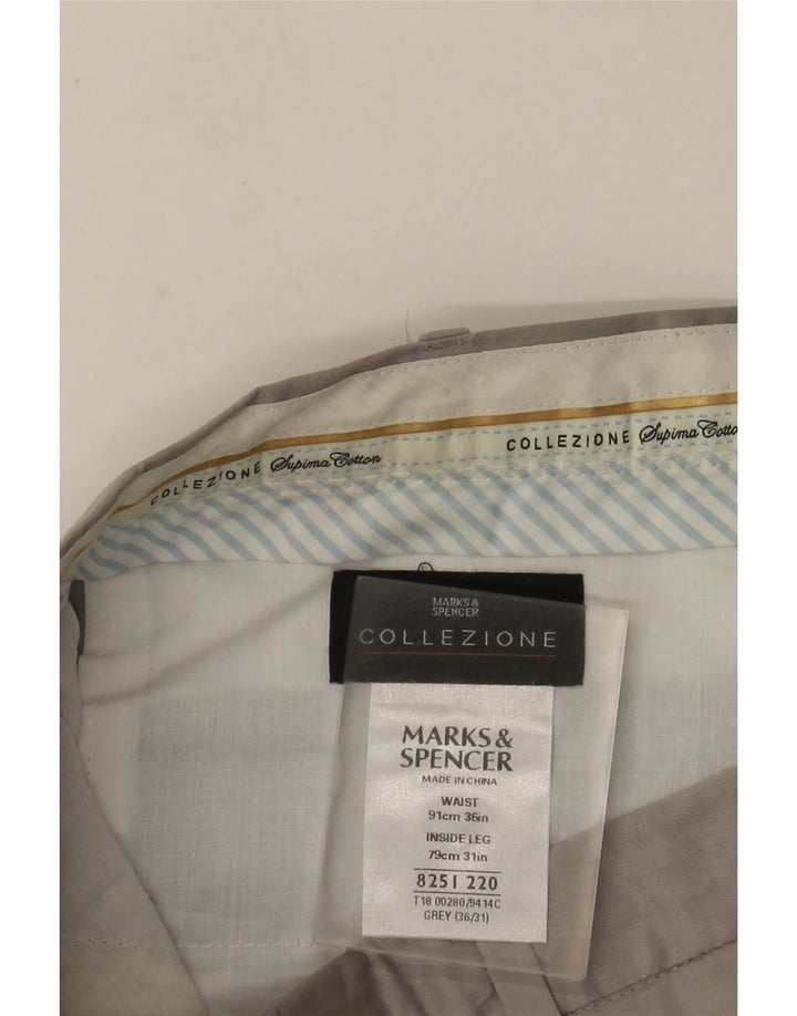MARKS & SPENCER Pantaloni da abito dritti da uomo W36 L31 Cotone grigio