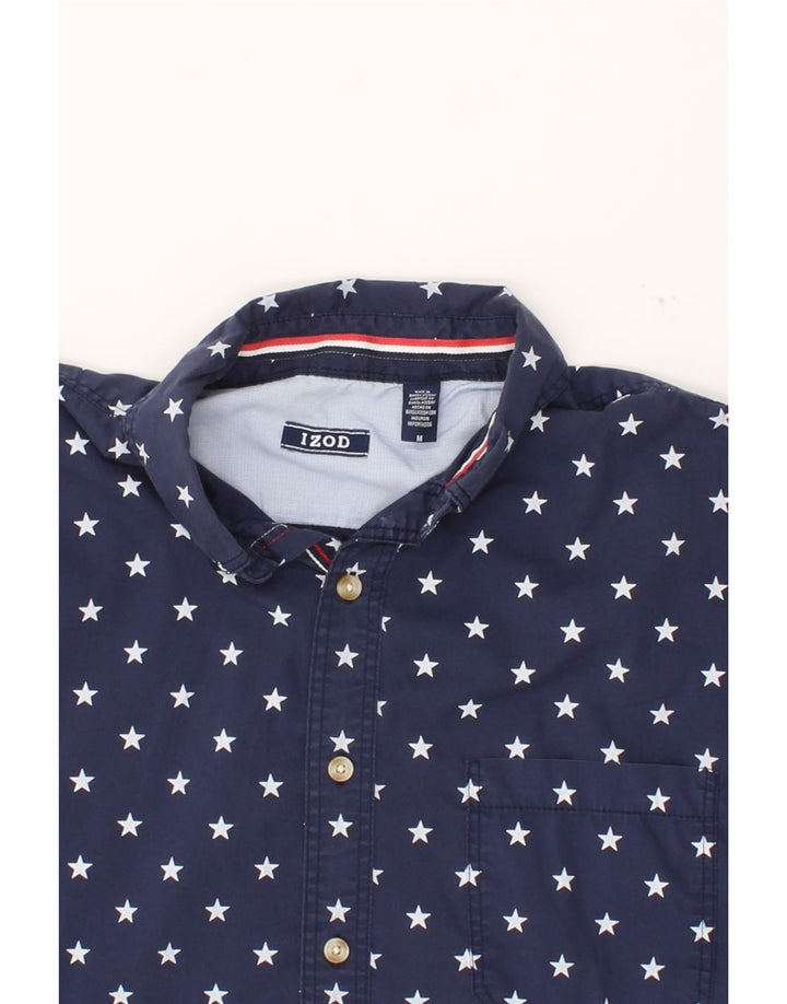 IZOD Mens Abstract Pattern Short Sleeve Shirt Medium Navy Blue Cotton Vintage Izod and Second-Hand Izod from Messina Hembry 