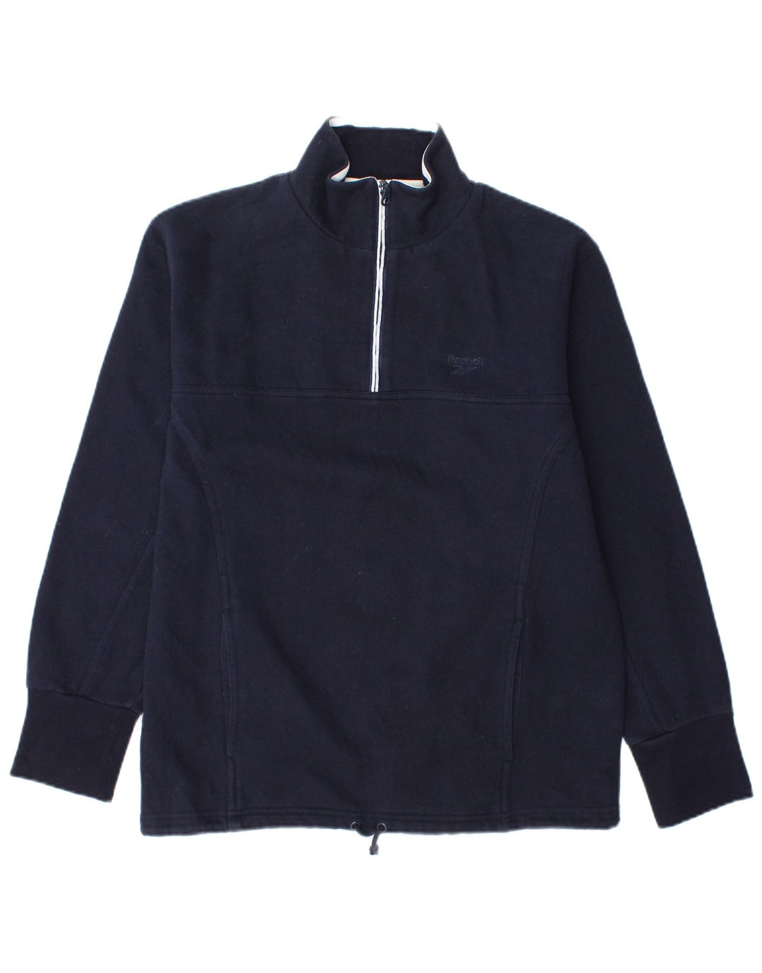 Felpa Reebok da donna con collo con zip, maglione UK 12, cotone medio blu navy