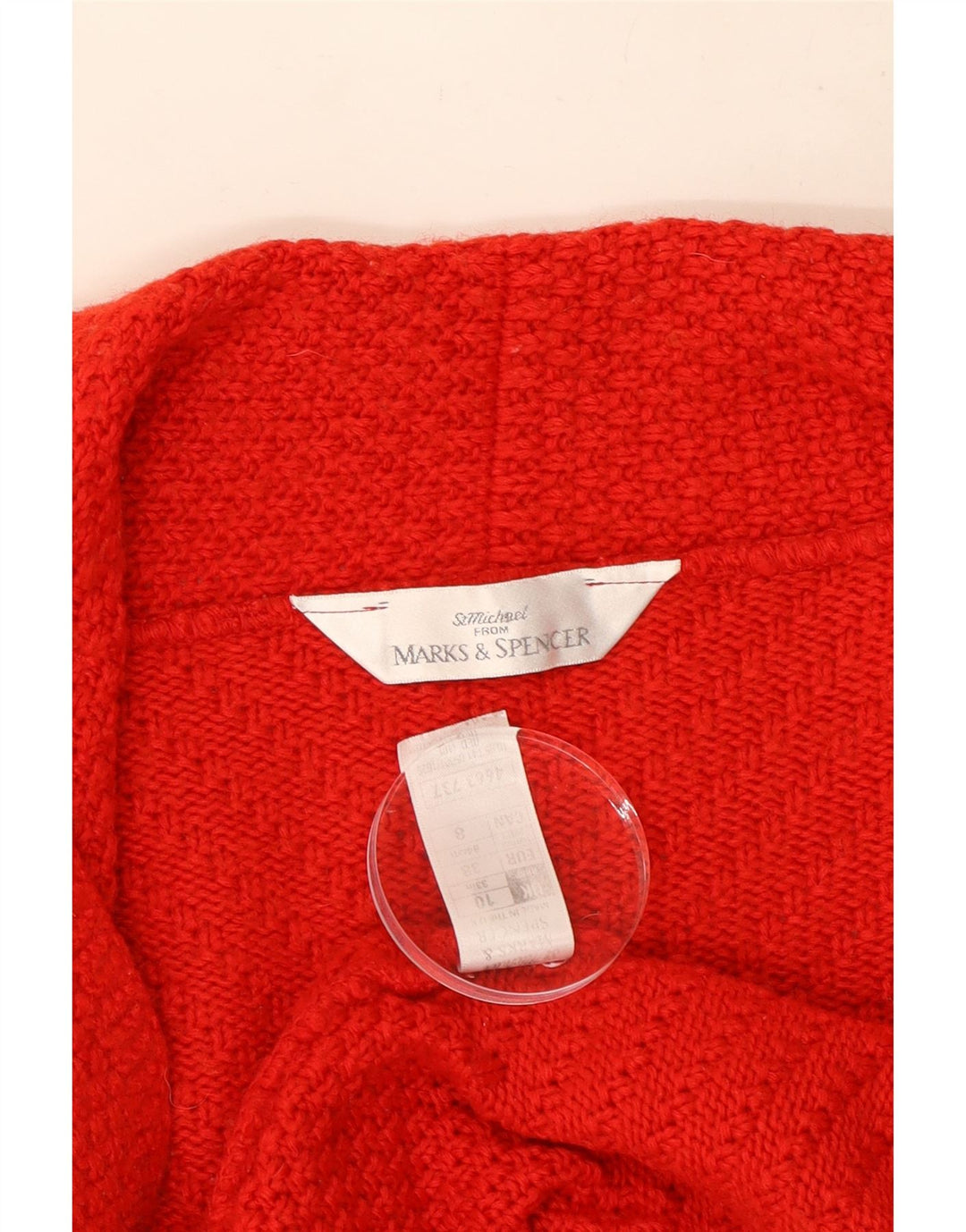 Maglione cardigan aperto corto da donna Marks & Spencer UK 10 piccolo in lana rossa