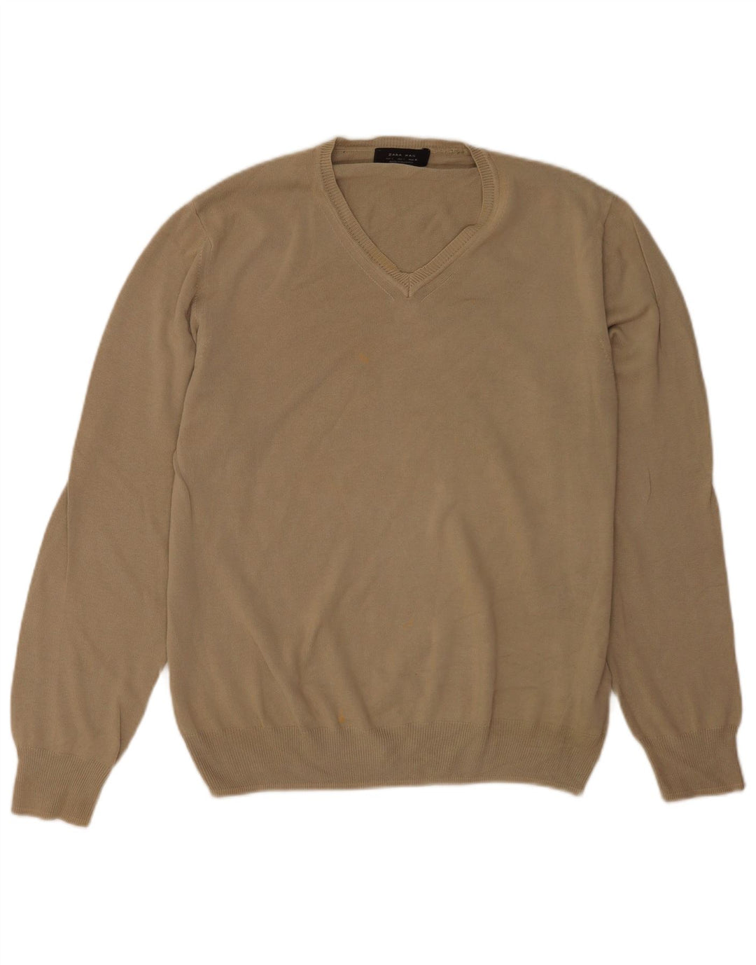 Maglione Zara da uomo con scollo a V, grande, in cotone marrone